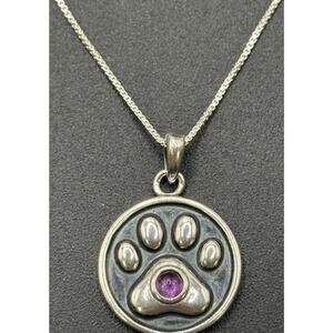 New Condition 18" Sterling Silver Amethyst Dog Cat Paw Pendant Necklace